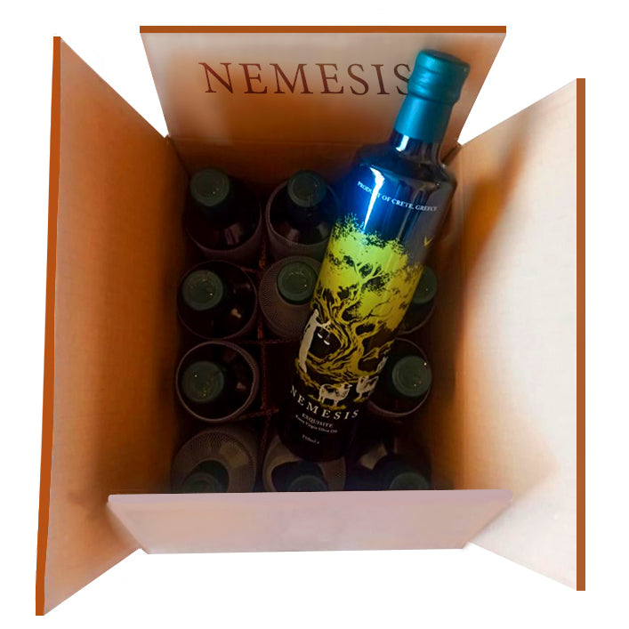 Box of 12 Nemesis Extra Virgin Olive Oil bottles 750 ml